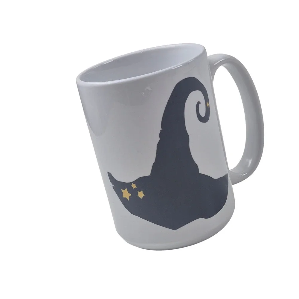 Make Some Magic White Ceramic Coffee Mug Wizard Witch Hat Stars Halloween‎ Cup
